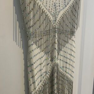 Amazing Lace White Dress with Rhinestone’s and Dazzle Fringe